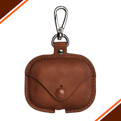 JPRO Leather Press Stud Headphone Pouch For Airpods Pro(Deep Brown)