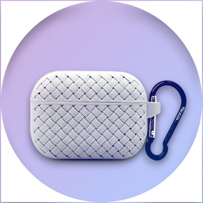 YSTIFYRA Silicone Press Stud Earbuds Case For Apple Airpods Pro 2nd Generation/Airpods Pro 1st Generation with Carabiner(Grey Woven Pattern) (एयरपॉड्स / ईयरबड्स इसमें शामिल नहीं है ये केवल केस कवर हैI)