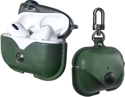 Gadgetgrove Leather Press Stud Earbuds Case For Apple Airpods Pro 2nd Generation(GREEN)