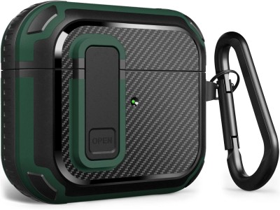 SCALEBEE Silicone Press and Release Earbuds Case For Apple Airpods 3rd Generation(Apple Airpods 3rd Generation Cover Armor With Lock , Airpods 3 case Black Green)