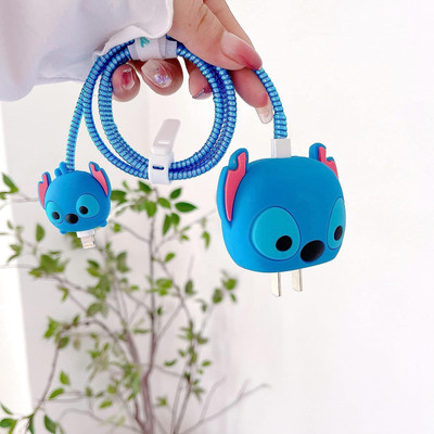Midos Silicone Press Stud Headphone Case For iPhone Charger 18w / 20w Case(Stitch Blue)