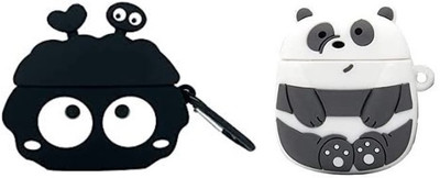 KHR Silicone Press and Release Headphone Pouch For Apple Airpods Pro 1st Generation(Airpods Pro 2019 Release 3D Cartoon Shap (Black Tale , Panda)