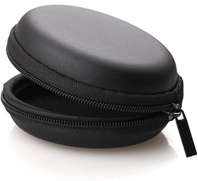 PLACIDO Leather Zipper Headphone Pouch For Headphone, Microphone Lead(Black)