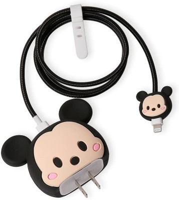 Wrapo Silicone Press Stud Headphone Case For Apple 11 12 13 14 15 16 Pro Max(iPhone Charger Cover For 18W/20W | Cartoon Character Design Micky)