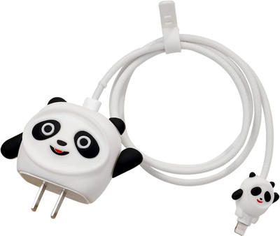 Augen Panda Cartoon 3D Protective Case for 20W iPhone USB-C Power Adapter Cute Cable Protector(White)