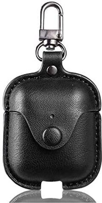 KHR Leather Press and Release Headphone Case For Airpods 1st and 2nd Generation(AirPods 2 / Airpods 1 Case cover Button Leather Skin Black)