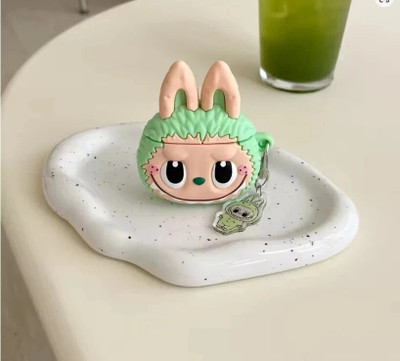 YSTIFYRA Silicone, Silicone Press Stud Earbuds Case For Apple Airpods Pro 2nd Generation/Airpods Pro 1stGeneration with Labubu Carabiner(Green Lababu Cover ) (एयरपॉड्स / ईयरबड्स इसमें शामिल नहीं है ये केवल केस कवर हैI)