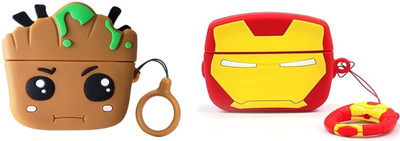 KHR Silicone Press and Release Headphone Pouch For Apple Airpods 1st Generation, Apple Airpods 2nd Generation(AirPods 1 / Airpods 2 , Airpods 1/2 Cute Cartoon Character Groot / IronMan)