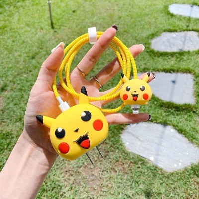 Like Star Silicone Press Stud Headphone Case(iPhone Charger Cover For 18W/20W | Cartoon Character 3D Design(PIKACHU & BURGER))