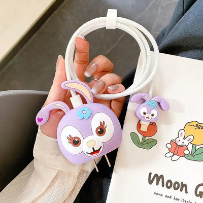 Midos Silicone Press Stud Headphone Case For iPhone Charger 18w / 20w Case(Purple Rabbit)