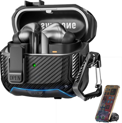 Oboe Polypropylene Press and Release Earbuds Case For Samsung Galaxy Buds 3, Buds 3 Pro (2024), Phone Stand, Secure Lock Clip & Keyring(Black)