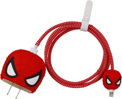 Wrapo Silicone Press Stud Headphone Case For Apple 11 12 13 14 15 16 Pro Max(iPhone Charger Cover For 18W/20W | Cartoon Character Design SPIDERMAN)