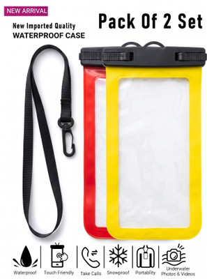 Soumaya - Simply the best Pouch for Crystal Clear, Dual Swivel Lock Touch Sensitive for Rain, Swim| Protects Phone, Cash Cards(Transparent, Red, Yellow, Multicolor, Matte Finish, Plastic, Silicon, Cloth, Pack of: 2)