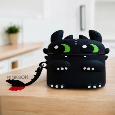 BinkSon Silicone Press Stud Earbuds Case For Apple Airpods Pro 2nd Generation/ Apple Airpods Pro 1st Generation(Black Dragon)