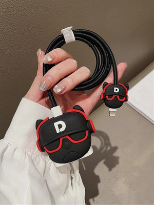TECHNUV Silicone Press Stud Headphone Case For Compatible with Apple 20W Adapter(iPhone Charger Cover For 18W/20W | Cartoon Character 3D Design BlackRed Dog)