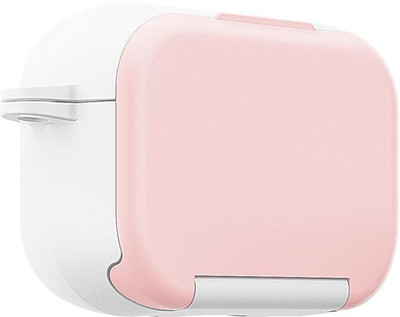 SEHUB Silicone Press Stud Earbuds Case For Protective Flip-Stand Case Cover for AirPods Pro 2 with Built-in Kickstand(Pink, white)