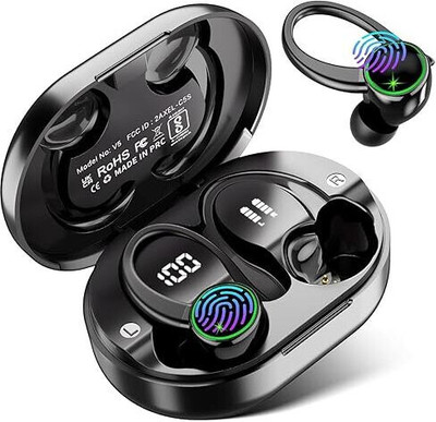 Edyell V5 Earphones with Earhooks,Wireless Earbuds with NoiseCancellingMic,50H Playback Bluetooth(Black, True Wireless)