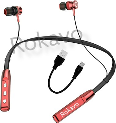 ROKAVO Z+proBT 42HS Long Battery Headphone Headset neckband earphone earbuds Bluetooth & Wired Headset(Maroon, In the Ear)