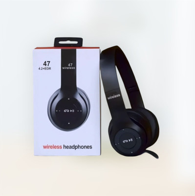 TWS Bass-Boost Wireless Headphones with Mic & SD Card, Huge Battery_RE Bluetooth & Wired(Black, On the Ear)