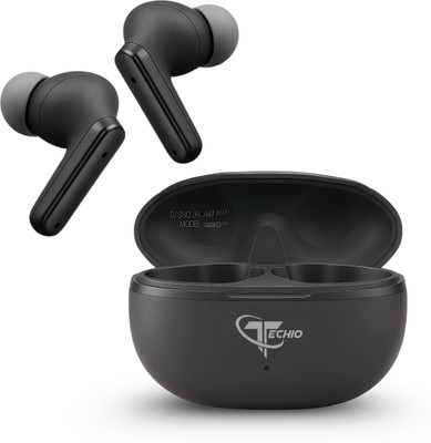 TECHIO WindBeats Air Quad-Mic ENC Calling Earbuds, 40Hr Playback, 13mm Bass Bluetooth(Black, True Wireless)