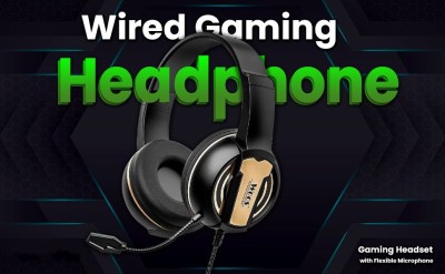 WOOS Wired Gaming Headphone Flexible Mic Stereo Headset Noise Cancelling Surround Bas Wired Headset(Black, On the Ear)