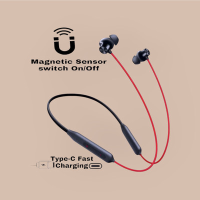 house of common Neckband Earphones 48Hrs Battery Playtime, High Bass, Clear Sound, Dual Mic_VG Bluetooth & Wired(Red, In the Ear)
