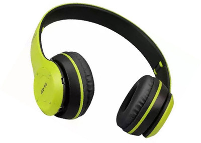 Techpunch LONG BATTERY BACKUP BLUETOOTH HEADPHONE WITH MIC FOR ALL COMPATIBLE DEVICE. Bluetooth & Wired(Green, On the Ear)
