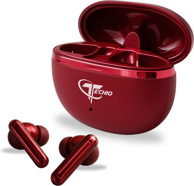 Techio GT_NIRVANA_ION Earbud E8 High Bass with Long Battery & Noise Reduction Mic Bluetooth(Red, True Wireless)