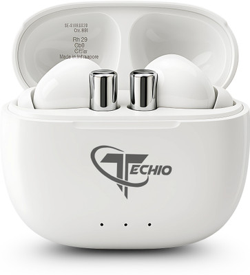 Techio Wireless Bluetooth Earbuds with Mic | Black | Deep Bass, Bluetooth(White, True Wireless)