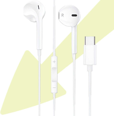 MJN USB Type C Earphones/Headphones: Extra Loud Sound and Deep Bass Experience Wired(White, In the Ear)