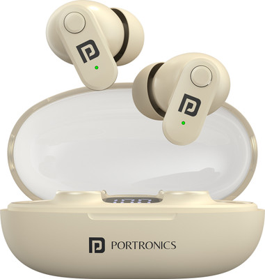 Portronics Harmonics Twins S16 in Ear Earbuds With Mic,24H Playtime,GameMode,Clear Calls Bluetooth(Beige, In the Ear)
