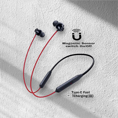 house of common Neckband Earphones 48Hrs Battery Playtime, High Bass, Clear Sound, Dual Mic_26 Bluetooth & Wired(Red, In the Ear)