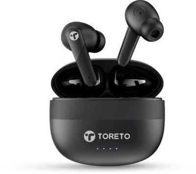 Toreto Tune Air With Quad Mics, ENC, 25 Hr Playtime, 13mm audio drivers, TOR 227 Bluetooth Gaming(Black, True Wireless)