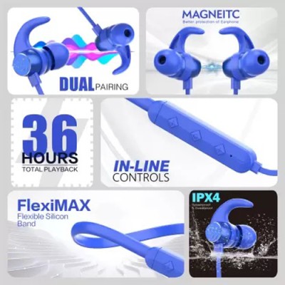 XUOP NB255 Boom Sound - 72Hours Standby Time Bluetooth Neckbands Headphones Earphones Bluetooth Gaming Headset(Blue , High Bass , Clear Sound , Immersive LED Lights, In the Ear)