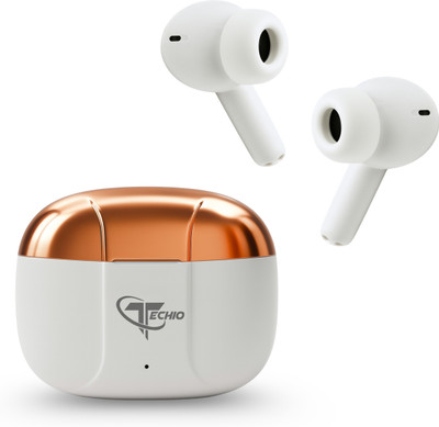 TECHIO BassBoost Earbuds ANC with Deep Bass and Smart Touch Control 40Hr Playback Bluetooth(White, True Wireless)