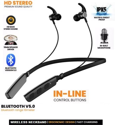 HUG PUPPY Bluetooth Headphone with Super Extra Bass Neckband Mic Bluetooth Headset(Black, In the Ear)