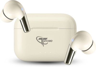 TECHIO NeoPods TWS with 4 Mics ENC, 50H Battery Backup, Voice Assistant Support Bluetooth(White, True Wireless)