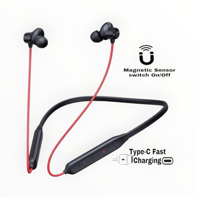 house of common Pro Neckband With Upto 48 Hours Playback & Fast Charging Earphone_YN Bluetooth & Wired(Red, In the Ear)