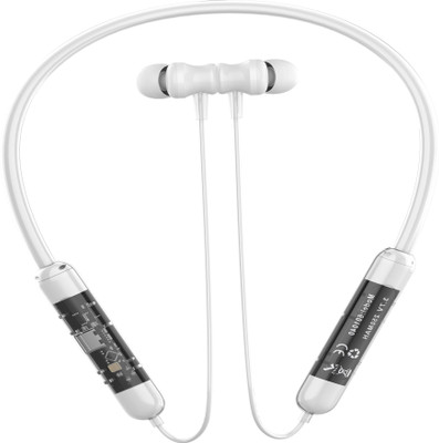 IZWI New 2024 ROCK MUSIC 233 +Pro Neckband Wireless With Mic Headphones/Earphones(1) Bluetooth Gaming(WHITE, High Bass,Transparent Headphones , Immersive LED Lights, In the Ear)