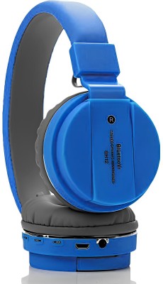 Techobucks Premium Quality Wireless headphones stretchable foldable with inbuilt mic Bluetooth & Wired(Blue, On the Ear)