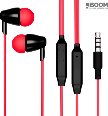 Boom ECO-03 in-Ear Wired Earphone with Mic and Deep Bass HD Sound Mobile, 3.5mm Jack Wired(Red, In the Ear)