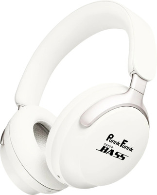 PunnkFunnk Bass Over-Ear Wireless Bluetooth Headphones | Noise Cancellation, 60H Battery, Wired(White, On the Ear)