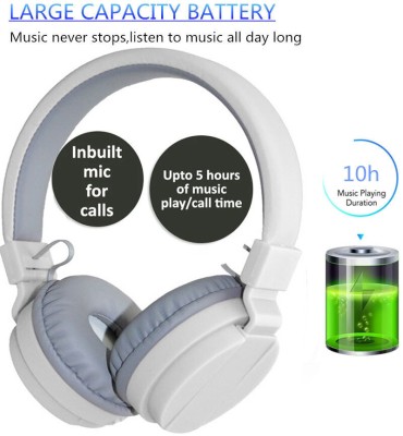 SURYAKUSH Hot Sale 40H Playtime Foldable Over Ear Headphones with Mic Bluetooth & Wired Headset(White, True Wireless)