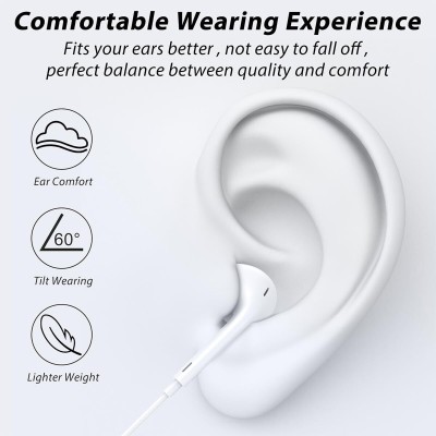 Muvit Wired Headphone iPhone 11 12 13 Pro Max Mini Clear Voice & High Bass Earphone Wired Headset(White, In the Ear)