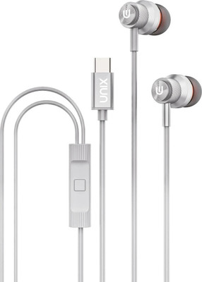 Unix Harmony Type C Handsfree with Microphone and Volume Buttons For All Smart Phones Wired(Metallic Silver, In the Ear)