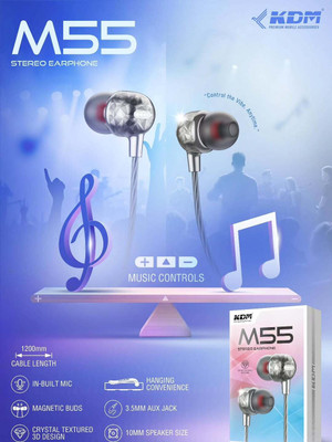 KDM M55 Stereo earphone with magnetic buds Wired(Grey, In the Ear)