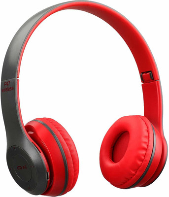 MECKWELL Wireless Bluetooth Headphone with Mic and FM SD CARD SLOT Bluetooth(Red, On the Ear)