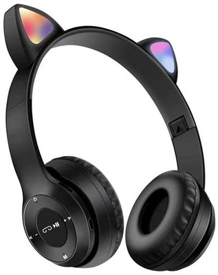 G2L New LED Cat Ear Headphones 5.0 Bluetooth Kids/Girl 3.5mm With Mic Bluetooth(Black, On the Ear)