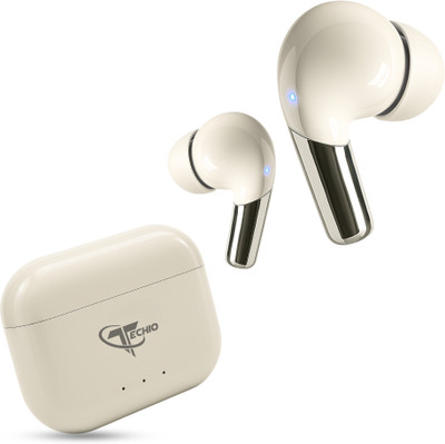 Techio SonicPods Lite TWS with Long Playtime, Balanced Audio & Quick Connect Bluetooth(White, True Wireless)