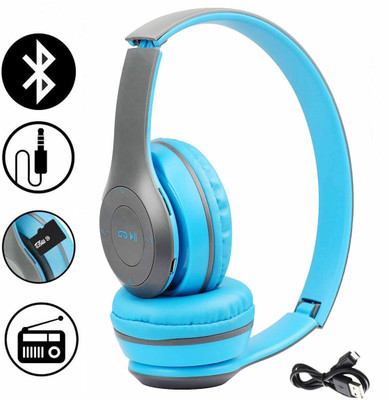 Worricow Best Buy mp3 Thunder Bass Wireless Headphone with calling mic Bluetooth(Blue, On the Ear)